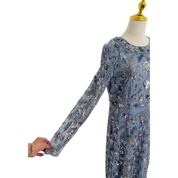 Mac Duggal 93939 Slate Blue High Neck Sequins Embellished Dress Size 10 $798 - Picture 4 of 10